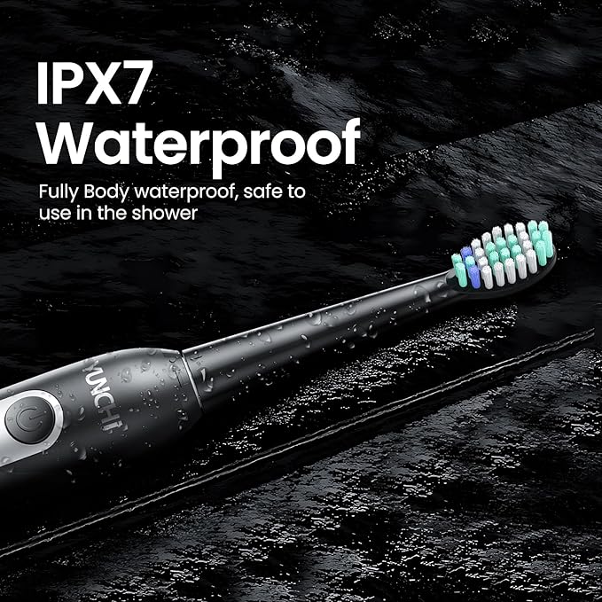 YUNCHI Sonic Electric Toothbrush for Adults and Kids, Black Electric Toothbrush,55 Days Last USB Rechargeable Toothbrush, 5 Modes, 4 Brush Heads, 2-Min Smart Timer, IPX7 Waterproof