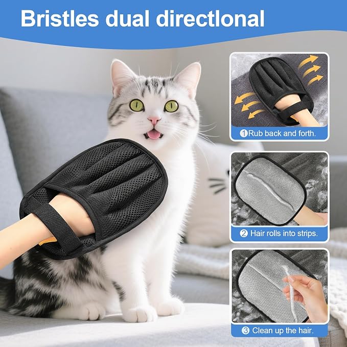 2Pcs Pet Hair Removal Glove for Cats & Dogs, Newly Upgraded Five-Finger Electrostatic Pet Hair Gloves, Reusable Pet Hair Remover Tool for Laundry, Couch, Carpet, Car Seat