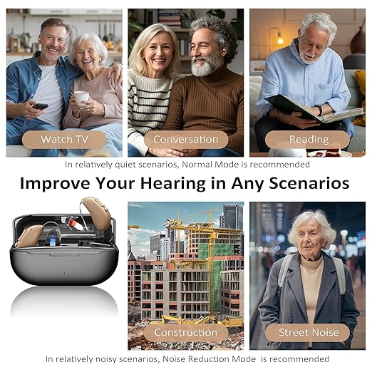 Hearing Aids Rechargeable Hearing Aids for Seniors with Moderate Hearing Loss, Hearing Amplifiers for Seniors with Noise Cancellation and Volume Control, Clear Sound Hearing Amplifiers, Beige