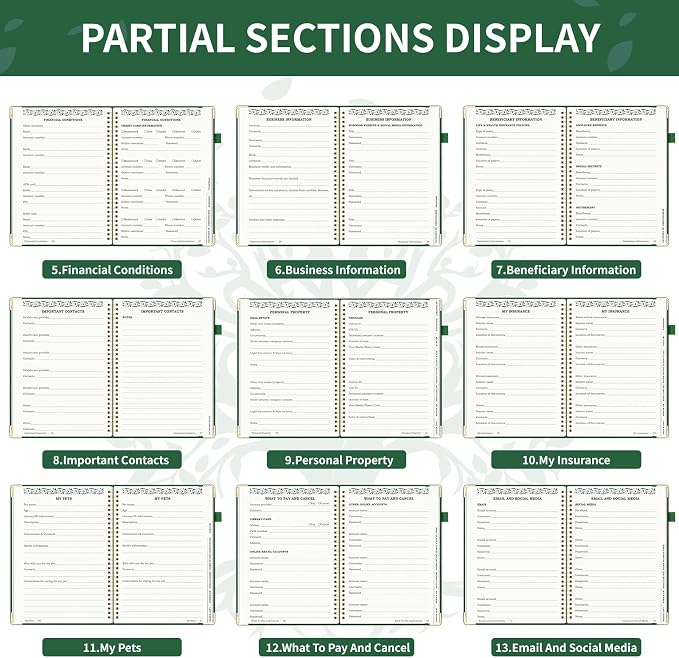 End of Life Planner, Spiral Estate Planning Organizer with Tabs for Senior, I'm Dead Now What Planner for Final Arrangements & Important Affairs with Large Print, 7.9"x10.4", Green