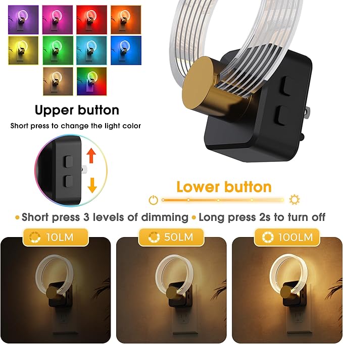 L LOHAS LED Night Lights Plug into Wall, Changing RGB Night Light with Dusk to Dawn Sensor, 180° Rotatable Acrylic Nightlight Plug in Wall for Halloween, Christmas, Holiday, Hallway
