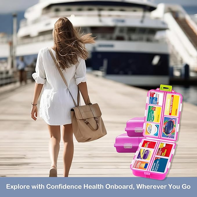 2026 New Extra Large Pill Box with Medicine Labels Travel Essentials Daily Med Container Mini Medication Organizer Storage Organizer Case 7 Day Pill Organizer(Pink)