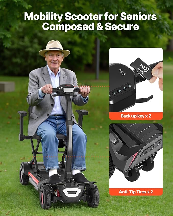 VEVOR Mobility Scooter, Auto-Folding Electric Power Scooter, Dual Front Suspension Enhance Stability & Comfort, 4-Wheel Design, Lightweight Foldable for Air Travel