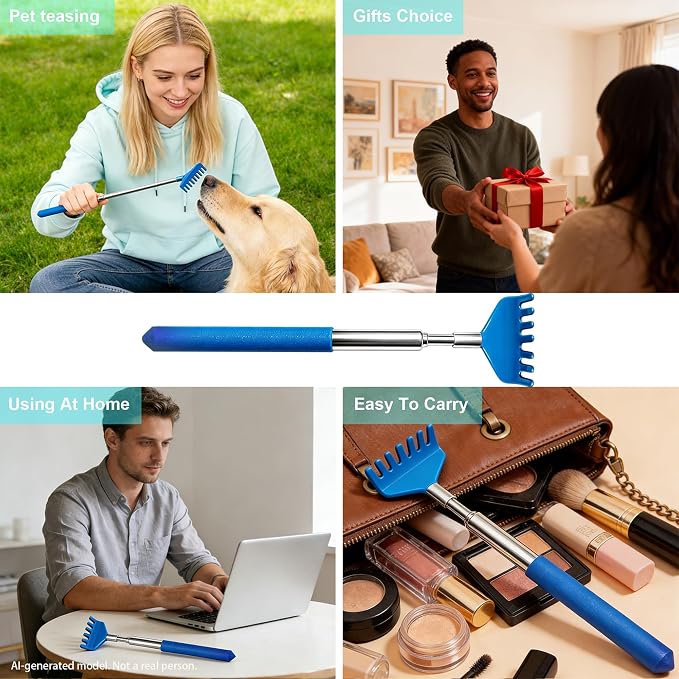 2 Pack Back scratchers Set,Stainless Steel Back Scratcher Extendable | Rubber Handles Stainless Heads,for Back,Neck,Shoulders,Beautiful Present Packaging Gifts for Thanksgiving,Christmas (Blue)