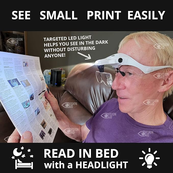 Vision Aid Magnifying Glasses with Light for Close Work, Illuminated Hands Free Headband Magnifier Goggles with Storage Case for Hobby Painting Reading Coin Watch Bead Jewelry…