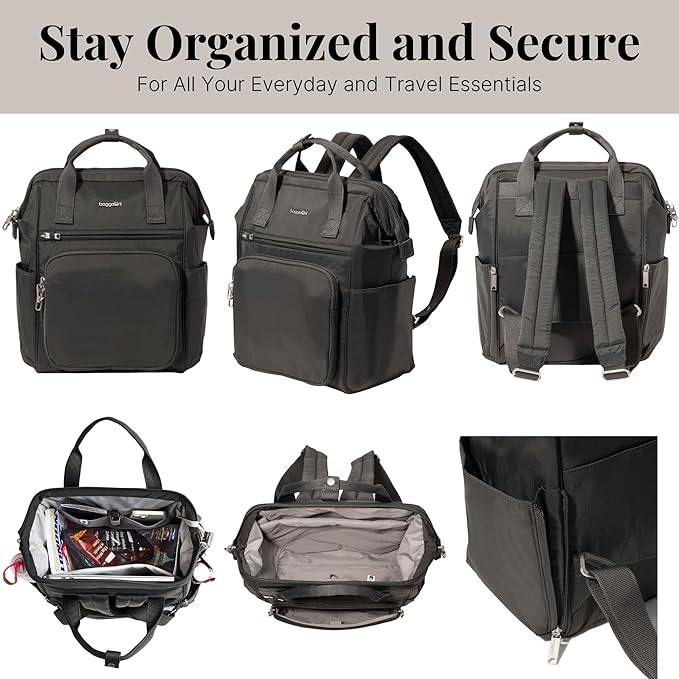 Baggallini Securtex Anti-Theft Windsor Backpack for Travel, Work & College, RFID & Locking Zipper, Up to 16" Laptop