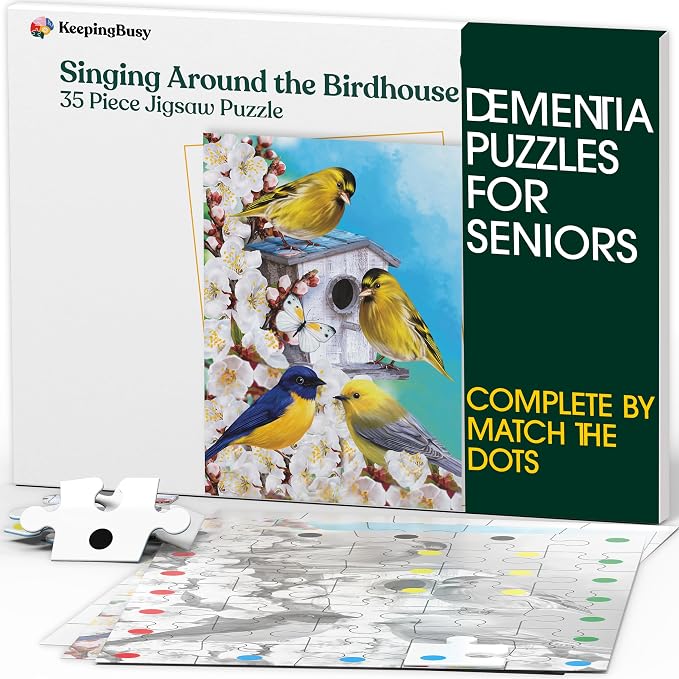 Keeping Busy Birdhouse Dementia Puzzles Activities for Seniors | Alzheimer Products for Elderly Patients | Fun Memory Game Toy & Cognitive Brain for Senior Citizens w/Memory Loss or Alzheimers 35 PC