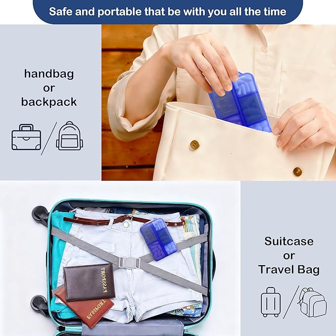 2026 New Extra Large Pill Box with Medicine Labels Travel Essentials Daily Med Container Mini Medication Organizer Storage Organizer Case 7 Day Pill Organizer(Blue)