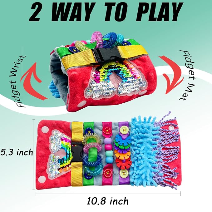 Fidget Blanket for Adult Dementia Products for Elderly Alzheimers Dementia Activities for Seniors Fidget Wrist Cuff Sensory Bracelet for Seniors Dementia Gifts （Red&Grey