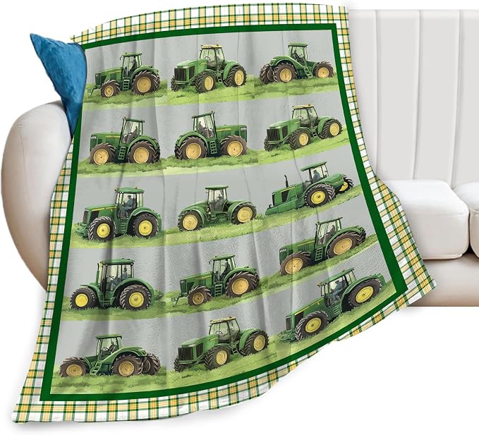 Truck Blanket Soft Cozy Green Truck Plush Throw Blanket Warm Equipment Tractor Flannel Fleece Bedding Stuff Decor Blanket Gifts for Lover Teens Kids Girls Boys Women Adults Bed Travel 50"x60"