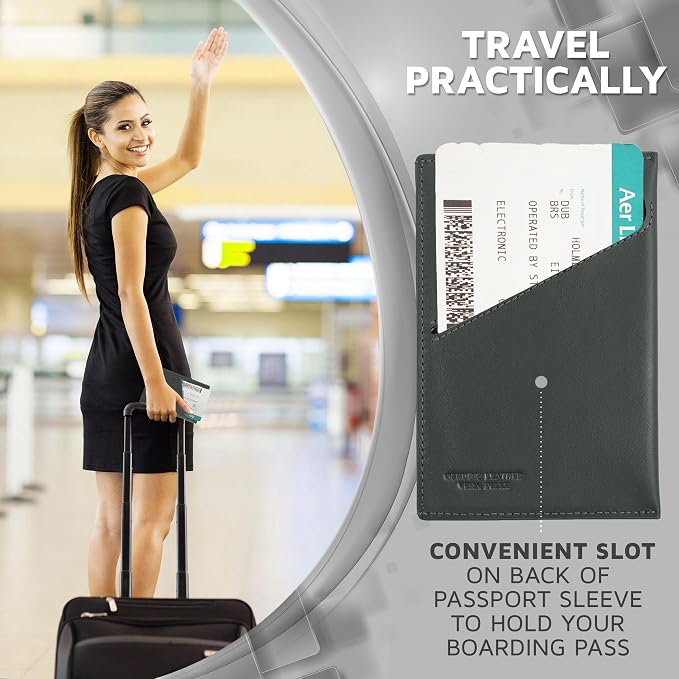 Alban RFID Passport Holder for Women & Men, Genuine Leather Passport Cover | RFID blocking design helps protect personal information while traveling, Slim genuine leather case for travel essentials