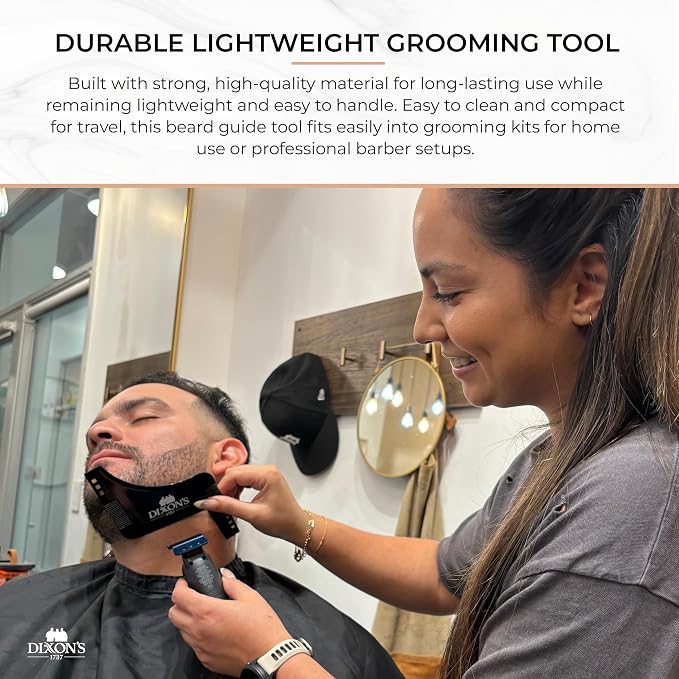 Dixon's 1737 Black Pro Beard Shaper for Men – Transparent Beard Line Up Tool with Comb Edges, Beard Template for Cheek Line, Neckline and Jawline Trimming