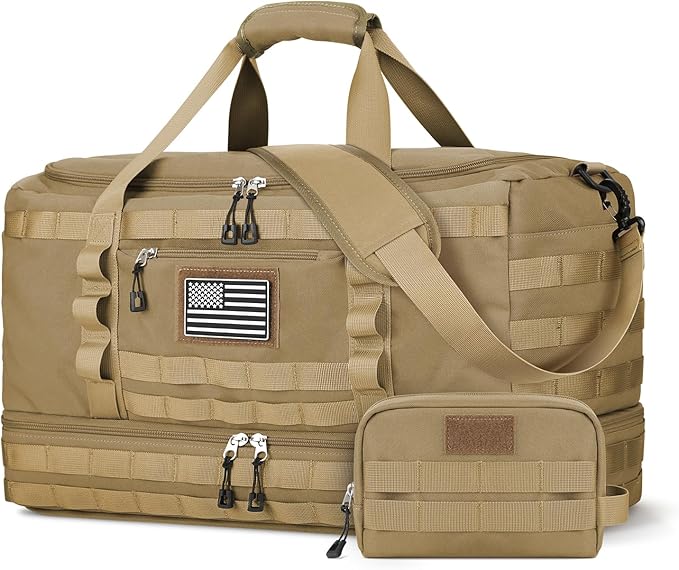 Gym Bag for Men Women, Carry on Luggage 22x14x9 Airline Approved Duffle Bag | Tactical Travel Bags with Toiletry Bag and Shoe Compartment, Weekender Overnight Duffel with Wet Pocket for Workout, Brown