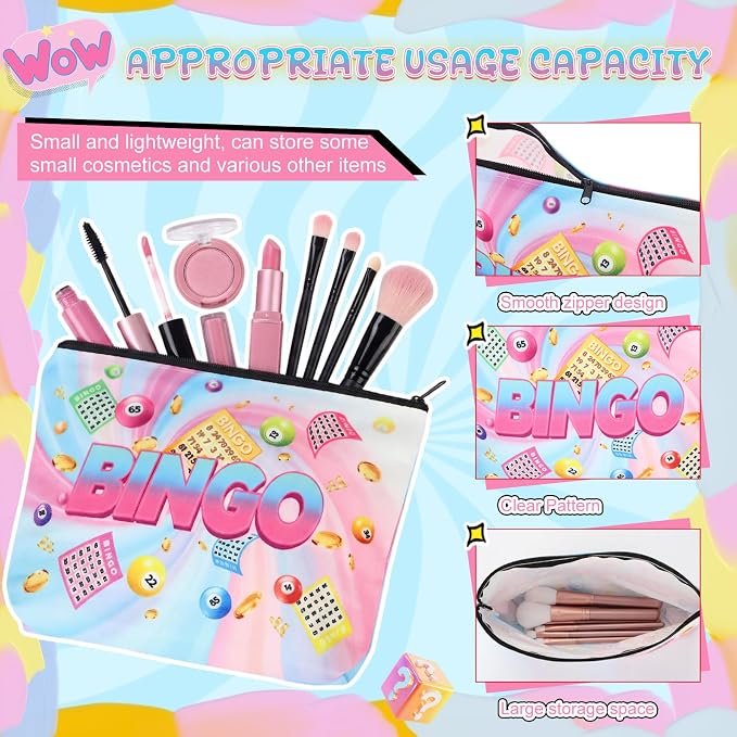 20 Pcs Bingo Gifts for Women Bingo Makeup Bags Dice Game Makeup Bags Casino Lover Gifts Travel Zipper Pouch Dice Game Present Birthday Present for Women Players