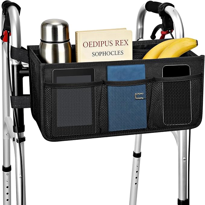 Dotday Upgraded Walker Basket with Cup Holder, Foldable Walker Bag | Basket for Walker for Senior, Walker Accessories for Folding Walker, Large Capacity, Never Tipping Over, Not Fit for Rollator