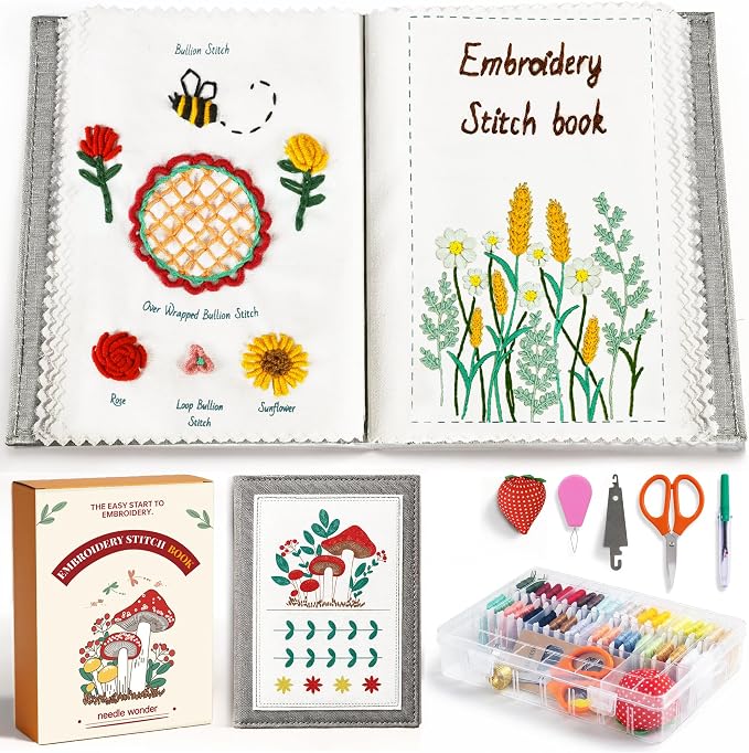 CYANFOUR 2026 New Embroidery Stitch Book Kit for Adults Beginners, Cross Stitch Kit with Step-by-Step Guide and Video, Threads and Needles, Portable Crafts Gift for Adults