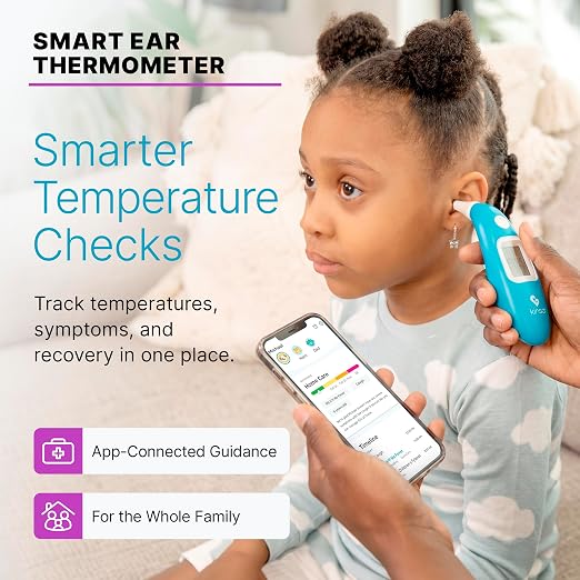 Kinsa Smart Ear Infrared Digital Thermometer for Fever | FDA-cleared medical termometro for body temperature readings for all ages; smartphone app tracks symptoms and offers guidance