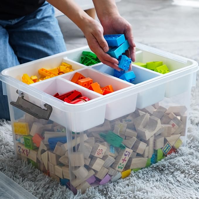 Citylife 17QT Clear Craft Organizers and Storage Box with Removable Tray | Stackable Art Supply Organizer Storage Bins with Lids for Beads, Markers, Sewing, Tools, Playdoh, Toys, Made in USA
