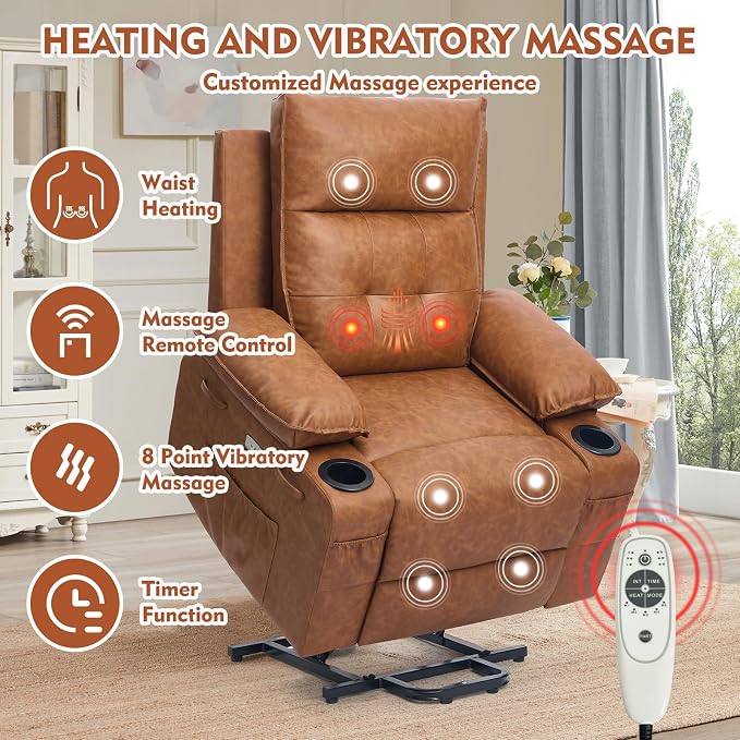 Power Lift Chair for Elderly,Electric Recliner Chair with Vibrating Massage & Heating,Living Room Chair with Thickened armrest,USB Ports,2 Cup Holders