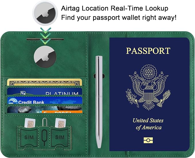 Airtag Passport Holder for Travel Essentials, RFID Passport Cover | Rfid Blocking Wallet, Synthetic Leather Case, Vacation Travel Accessories, For Women Men