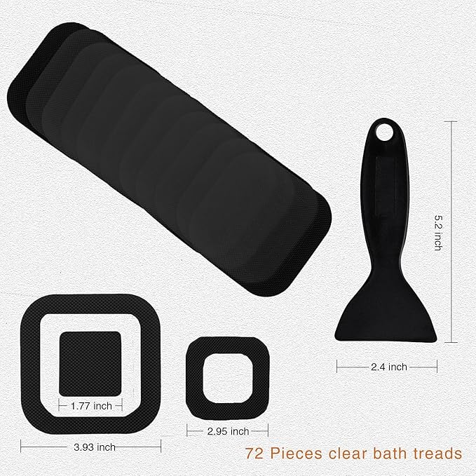 Non-Slip Bathtub Stickers, 72 PCS Safety Bathroom Tubs Showers Treads Adhesive Decals Scraper (Black)