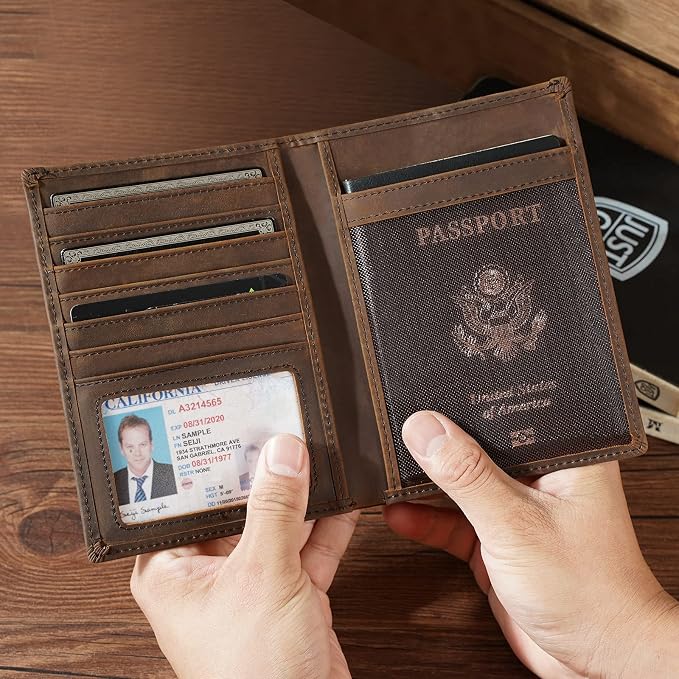 Polare Luxury RFID Blocking Leather Passport Holder Travel Wallet For Men and Women (Dark Brown Compass)