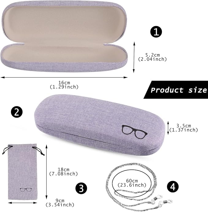 Frienda 2 Set Eyeglass Case Kit Hard Shell Fabric Dusty Colors Eyeglass Case with Storage Bag Glasses Chain Cleaning Cloth