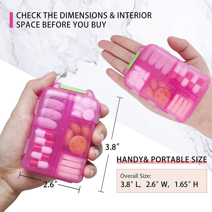 Large Pill Organizer with Medicine Labels - 7 Day Travel Daily Container, Mini Medication Storage Case (Pink, 161 Labels)