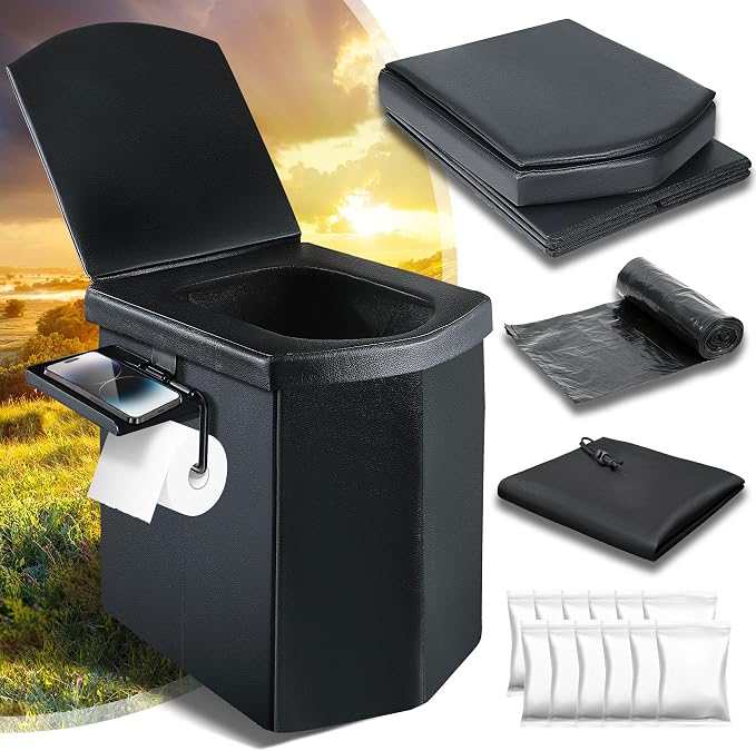 LanAqua Portable Toilet for Adults,Camping Toilet,Extra Large Adults Toilet | 16.5'' Tall Toilet with Lid,Portable Folding Toilet with Carry Bag&Paper Holder,Extra Large Compact Potty for Car Tent