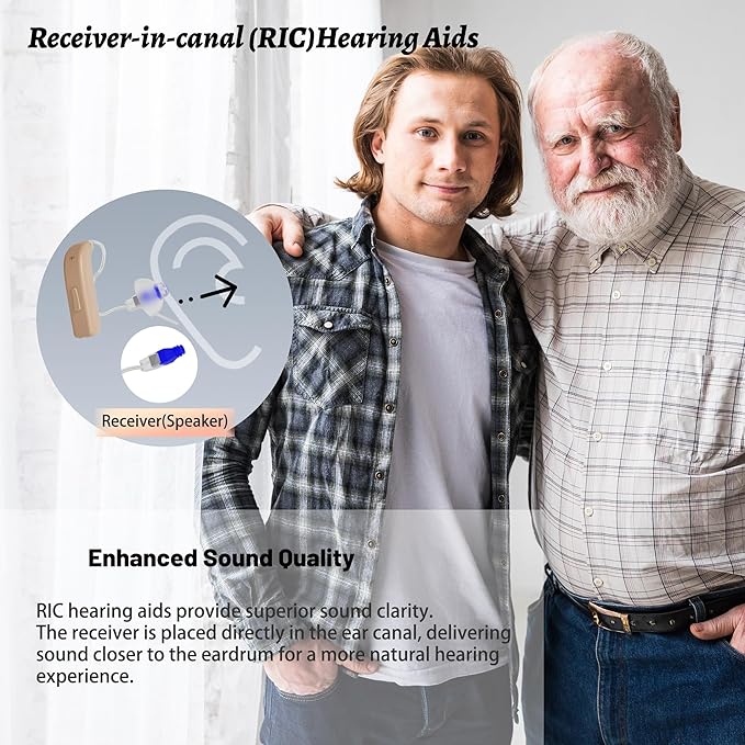 Bluetooth Hearing Aids for Seniors Rechargeable - RIC OTC Hearing Devices with Noise Cancelling for Women & Men with Fast Charge Dock Included