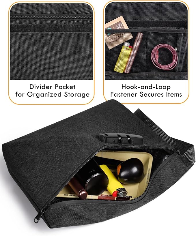 Smell Proof Bag, Odor Proof Bag with Combination Lock, Durable Smell Proof Container with Carbon Lining, Secure Odorless Travel Pouch for Home & On-the-Go (Black)