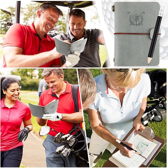 Yexiya Golf Scorecard Book with Pencil, Leather Golf Journal Scorecard Holder Accessories Notebook Log Pocket Score Cart Book Gift for Men Golfers, Sports and Outdoor Club Accessories