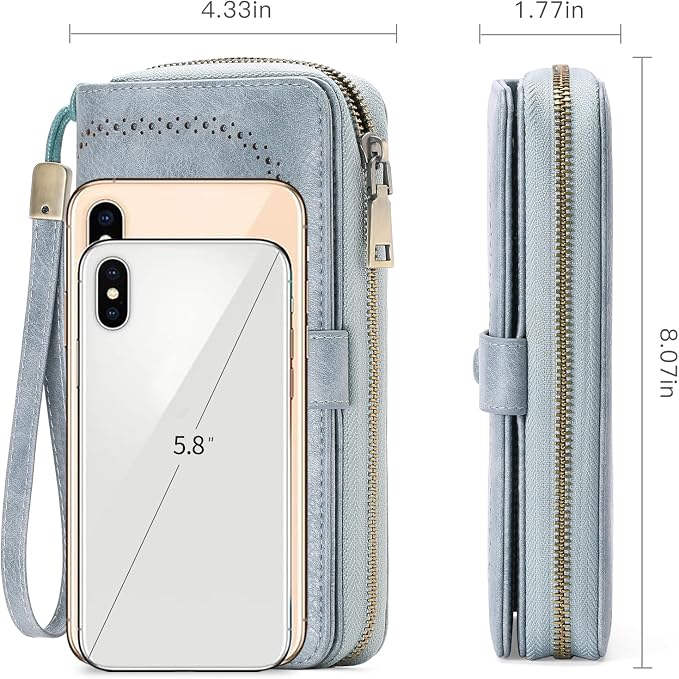 GAEKEAO Leather Credit Card Holder Wallet for Women RFID Blocking Large Capacity Bifold Zipper Card Case Organizer with Wristlet 45 Slots