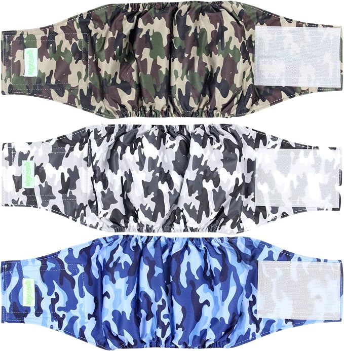 wegreeco Washable Male Dog Diapers (Pack of 3) - Washable Male Dog Belly Wrap (Camo, XS)