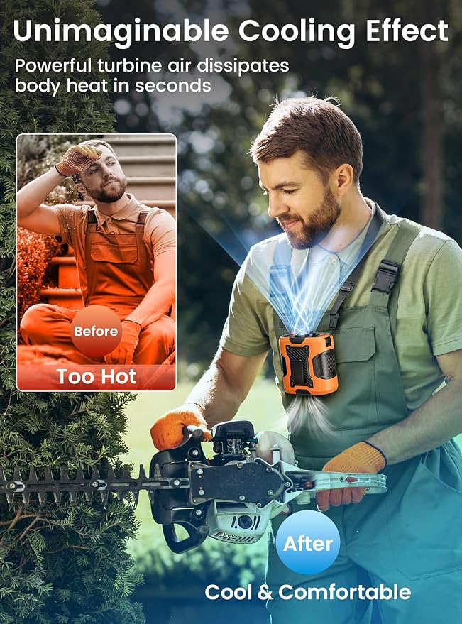 Koonie Waist Clip-on Shirt Fan, 100 Levels of Speeds, 24H Use Time, Orange | Cool Clip Fan Under Shirt Fan, Rechargeable Battery, Wearable Belt Personal Device for Outdoor Work, Camping, Travel