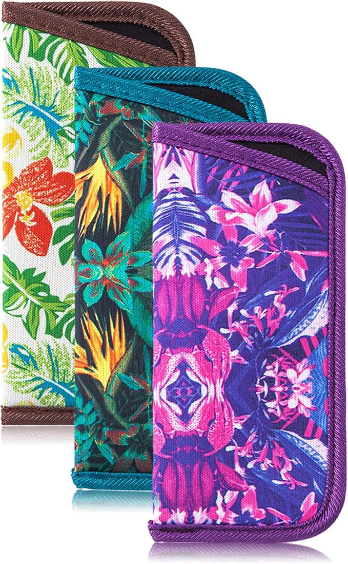 TRIUMPH VISION Reading Glasses Pouch Eyeglass Sleeve Soft Case Slim 3 Pack | Alternative to Bulky Case Lightweight，Neoprene Lined Padded Protect Optical lens Slip in, Cute Pattern Portable for Daily Use