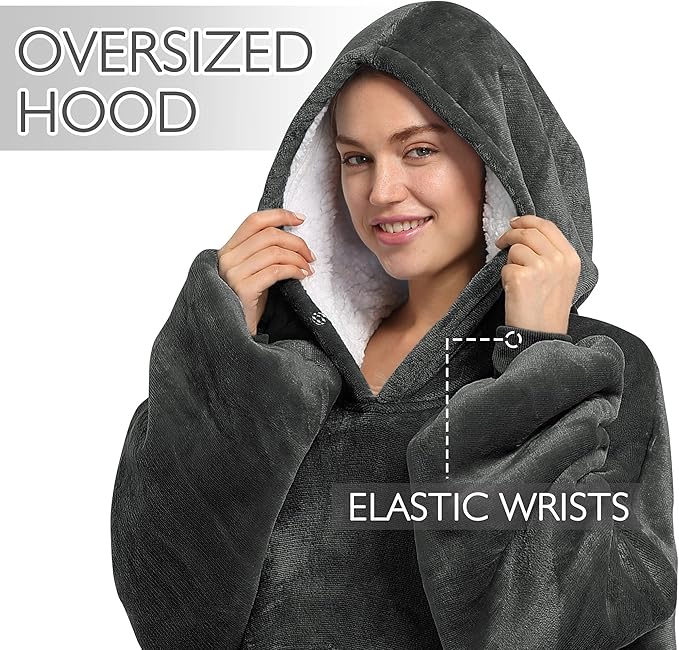 Catalonia Oversized Blanket Hoodie Sweatshirt, Wearable Sherpa Lounging Pullover for Adults Women Men