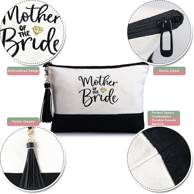 BeeGreen Mother of The Bride Bridal Shower Gift for Women with Zipper Pocket Embroidery Monogram Wedding Tote Bag for Bride Bachelorette Gifts Engagement Gifts