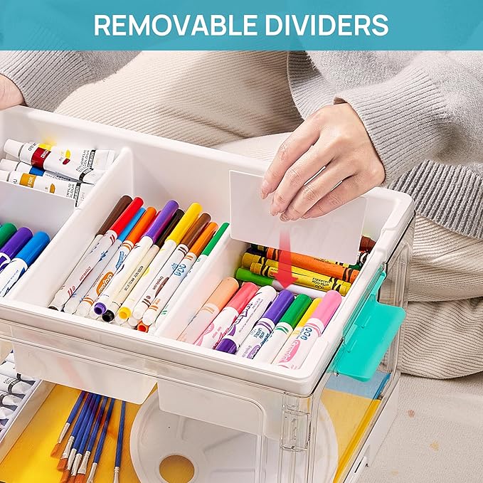Vtopmart 24 QT Clear Plastic Craft Organizers and Storage Box with Removable Trays and Dividers,Art Supply Organizers and Storage,Ideal Containers for coloring Books, Craft Supplies,1 Pack