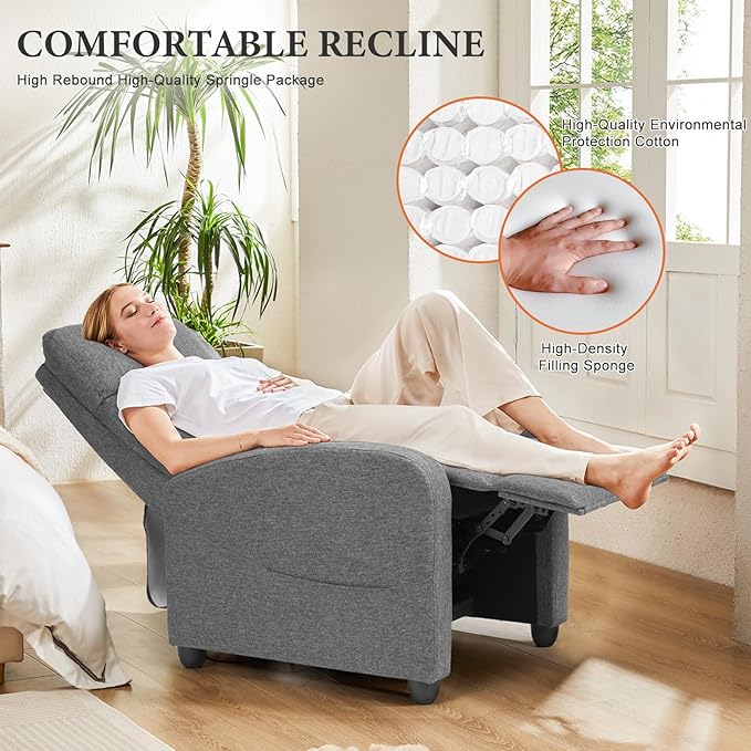 OLIXIS Recliner Chair for Adults, Home Theater Seating with Lumbar Support | Fabric Reclining Sofa Chair Seat for Living Room, Recliners, Gray