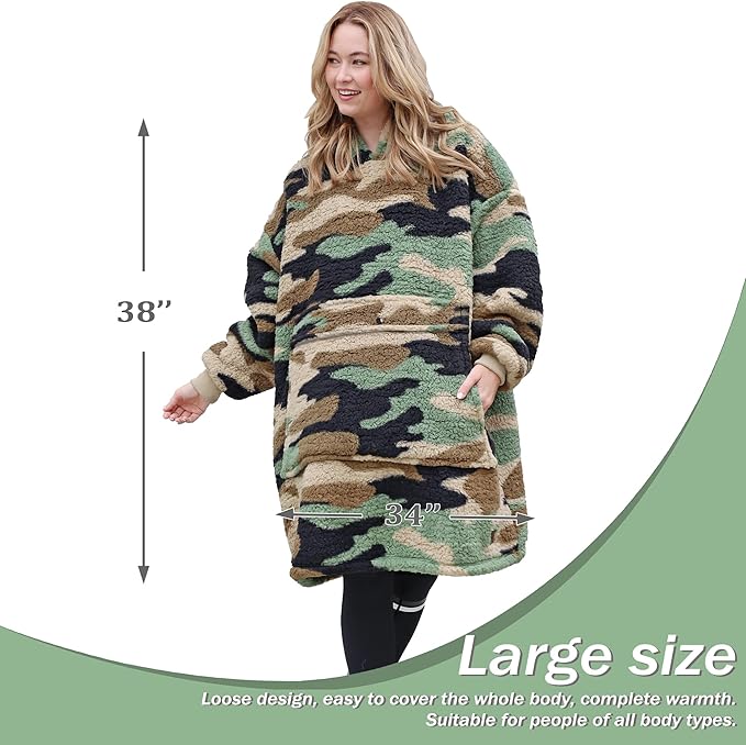 Catalonia Oversized Blanket Hoodie Sweatshirt, Wearable Sherpa Lounging Pullover for Adults Women Men
