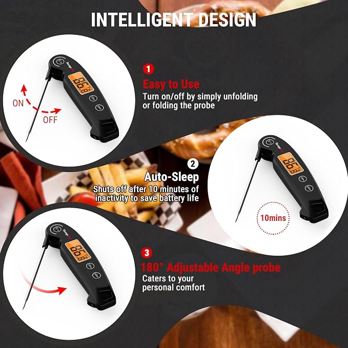 TempPro TempSwift 1 SEC Instant Read Meat Thermometer for Cooking | 100% Waterproof Digital Food Thermometer with Large Backlit LCD, Kitchen Thermometer for Grilling, Smoking & Candy Making