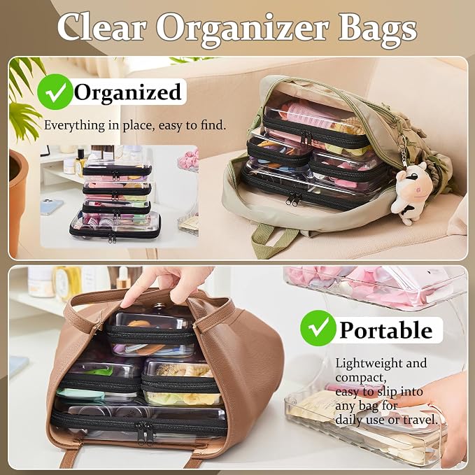 4 pcs Clear Zipper Pouches,Hard Shell Zipper Case, Toiletry Bag for Travel | CLear Diaper Bag, Toiletry Pouch, Travel Organizer, Cosmetic Bag,Toy Storage Bins (M+3S)(Black)