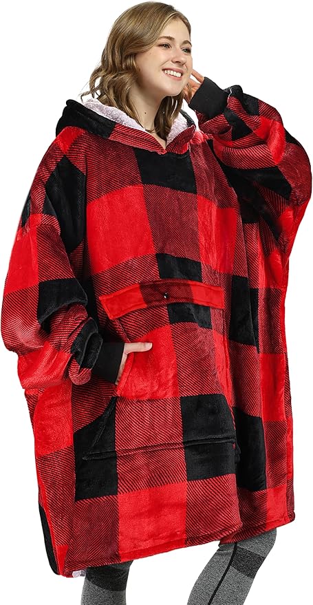 Catalonia Oversized Blanket Hoodie Sweatshirt, Wearable Sherpa Lounging Pullover for Adults Women Men
