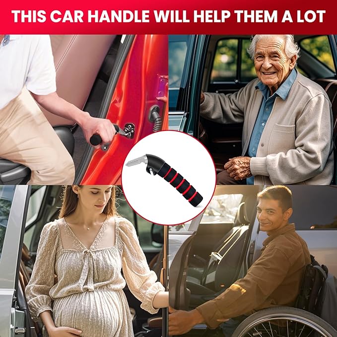 Car Door Handle for Elderly: Portable Car Assist Handle for Elderly & Seniors & Handicap - Auto Multifunction Armrest Portable Bar (1Pack Red and 2Pack Straps)