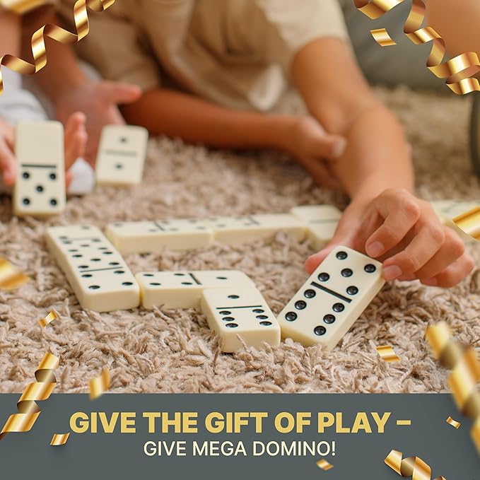 Mega Large 3" Dominoes Set for Adults and Kids – Dominoes Double 6 Classic Board Games – Double Six Domino Set with 28 Tiles and Gift Case, Juegos de Mesa (MEGA)