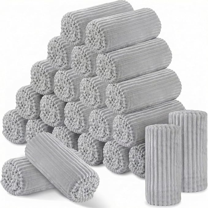 Buryeah 24 Pcs Flannel Throw Blanket Bulk 50 x 60 in Sleepover Blanket Outdoor Wedding Throw Lightweight, Oeko-tex Standard 100 Certified for Sofa Homeless Gifts (Light Gray)