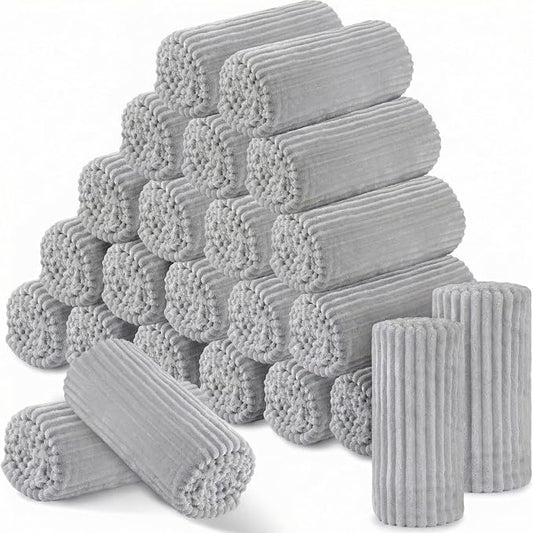 Buryeah 24 Pcs Flannel Throw Blanket Bulk 50 x 60 in Sleepover Blanket Outdoor Wedding Throw Lightweight, Oeko-tex Standard 100 Certified for Sofa Homeless Gifts (Light Gray)