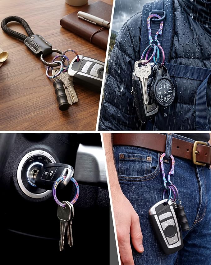 Titanium Key Rings Heavy Duty Easy Open Split Key Chain Rings | Side Push, No Nail Damage, Hypoallergenic, Anti-Slip Ultra Lightweight EDC Bulk Keyrings for Car Key Fob, Gift for Men Women