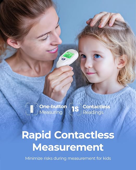 Femometer Forehead Baby Thermometer for Adults & Kids, Portable Min | Non-Contact, 30-Memory Recall, Fever Alarm, 3 Color Backlight, Mute Mode, Fast & Accurate Reading, LCD Display